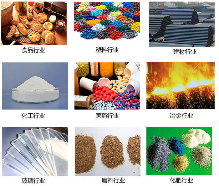  方形振動(dòng)篩適用行業(yè)：食品，塑料，建材，化工，醫(yī)藥等行業(yè)展示圖 
